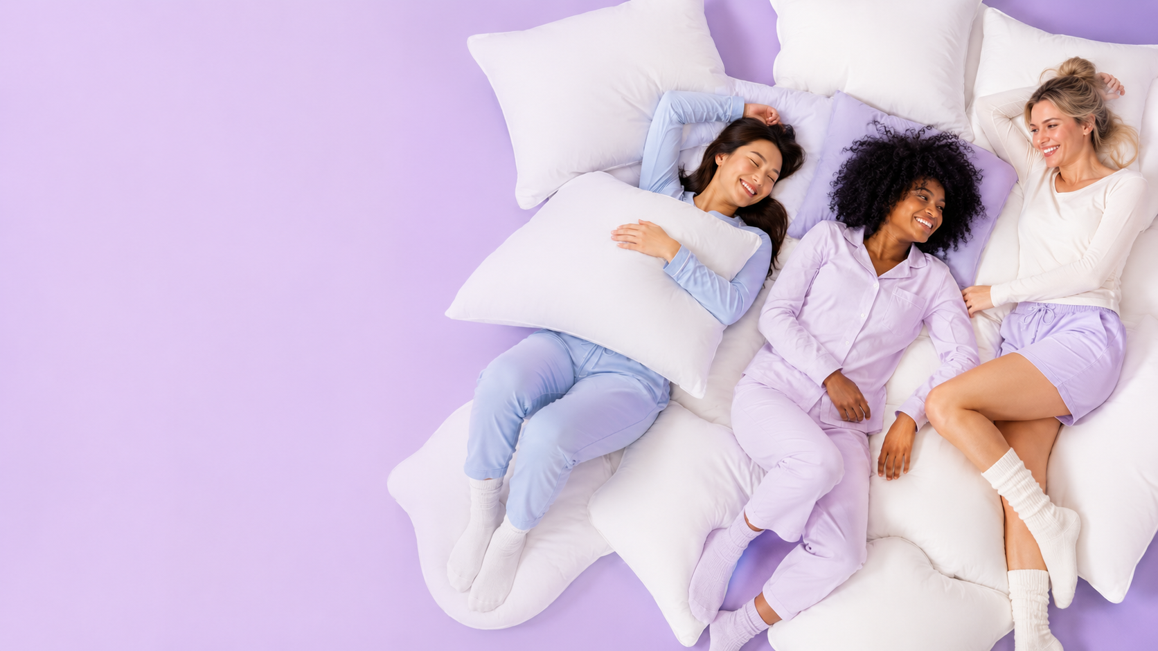 People relaxing under ploosh bedding